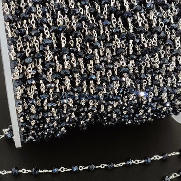 Black AB Mystic Rosary Chain, 4 mm Silver Wire Wrapped CH #433, Boho Jewelry Chains Gold or Silver Wire Wrapped